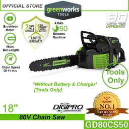 Greenworks GD80CS50 80V 18" Cordless Chainsaw (Without Battery &amp; Charger)