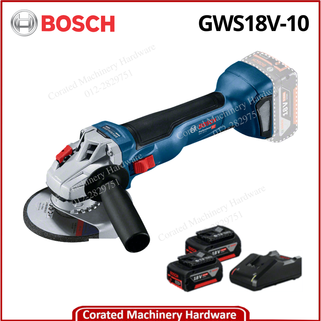 BOSCH GWS18V-10 18V CORDLESS ANGLE GRINDER C/W 2PC 18V PROCORE 8.0AH &amp; 1PC CHARGER GAL1880