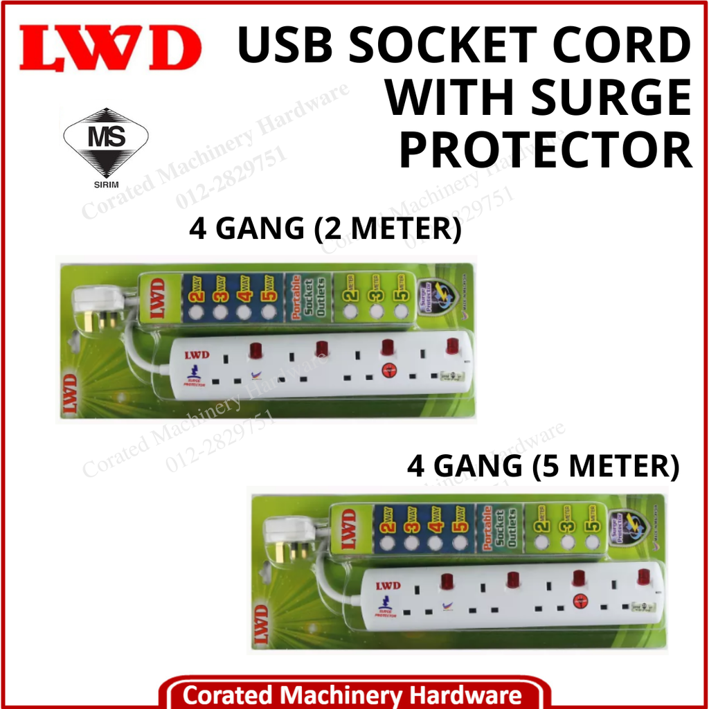 LWD USB SOCKET CORD WITH SURGE PROTECTOR